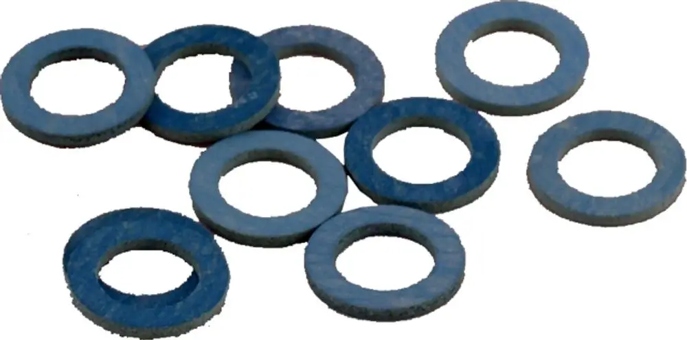 Set aus blauen Flachdichtungen, im Vordergrund liegend, auf hellem Hintergrund. Geeignet für verschiedene Anwendungen, darunter von der Marke Wolf.